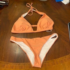 Shein coral large removable pad bikini